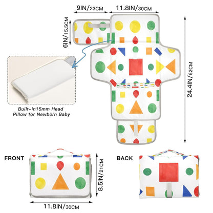 Cartoon Building Blocks Portable Diaper Changing Pad, Waterproof Baby Changing Mat with Storage Pocket & Built-in Pillow, Foldable Travel Pad, Newborn Gift Set for Boy Girl