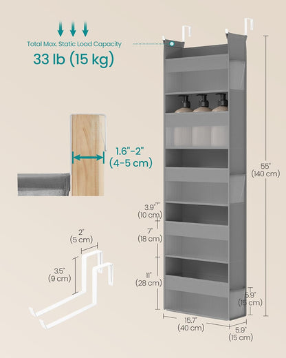 5-Tier Over the Door Organizer, Foldable, with 5 Large Pockets