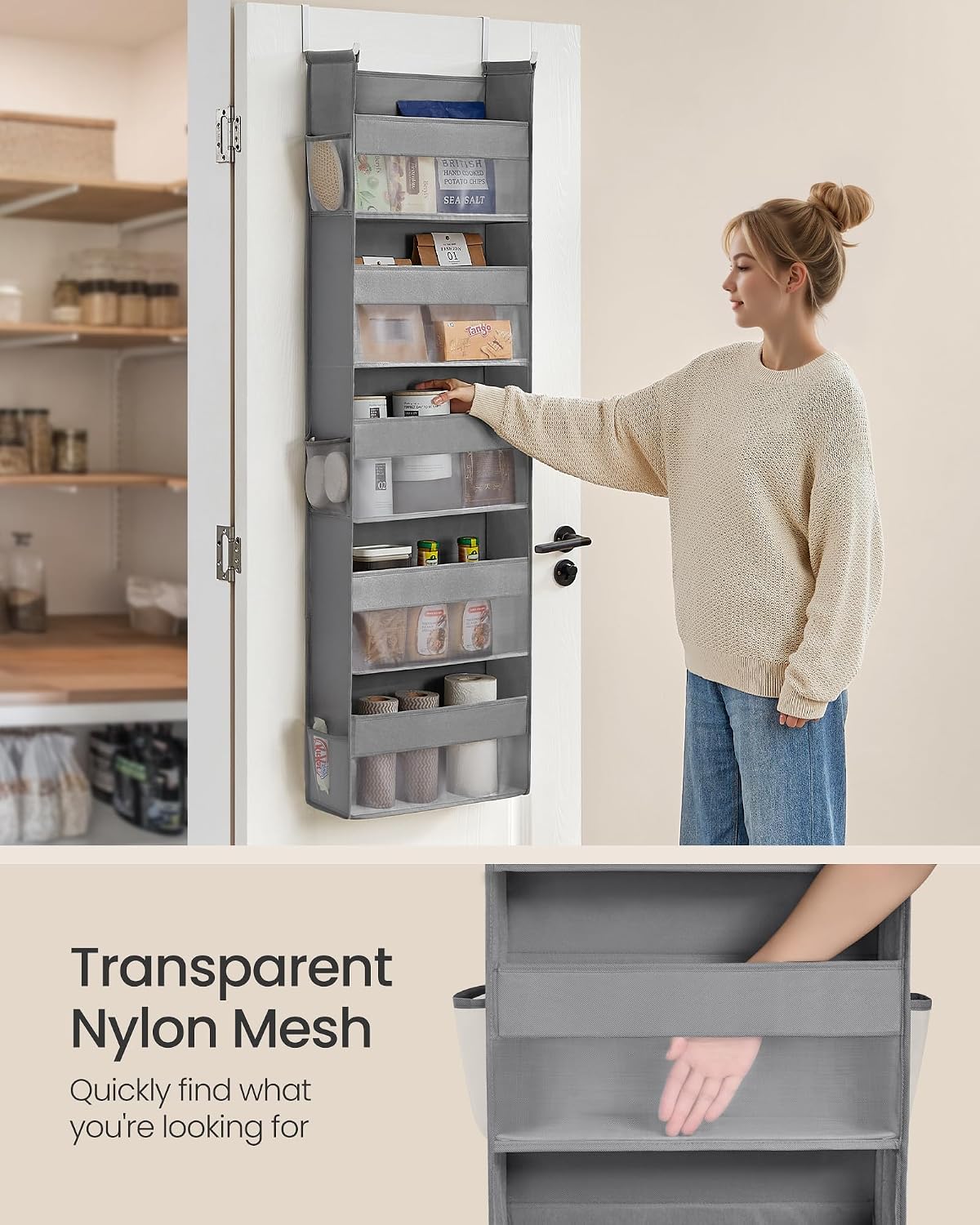 5-Tier Over the Door Organizer, Foldable, with 5 Large Pockets