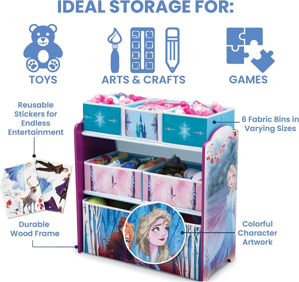 Design & Store 6 Bin Toy Storage Organizer, Disney Princess