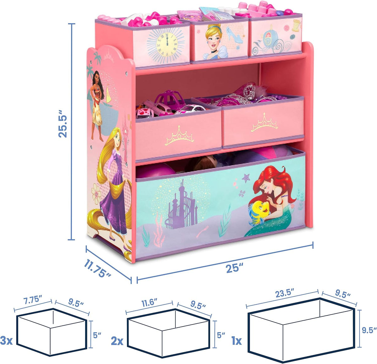 Design & Store 6 Bin Toy Storage Organizer, Disney Princess
