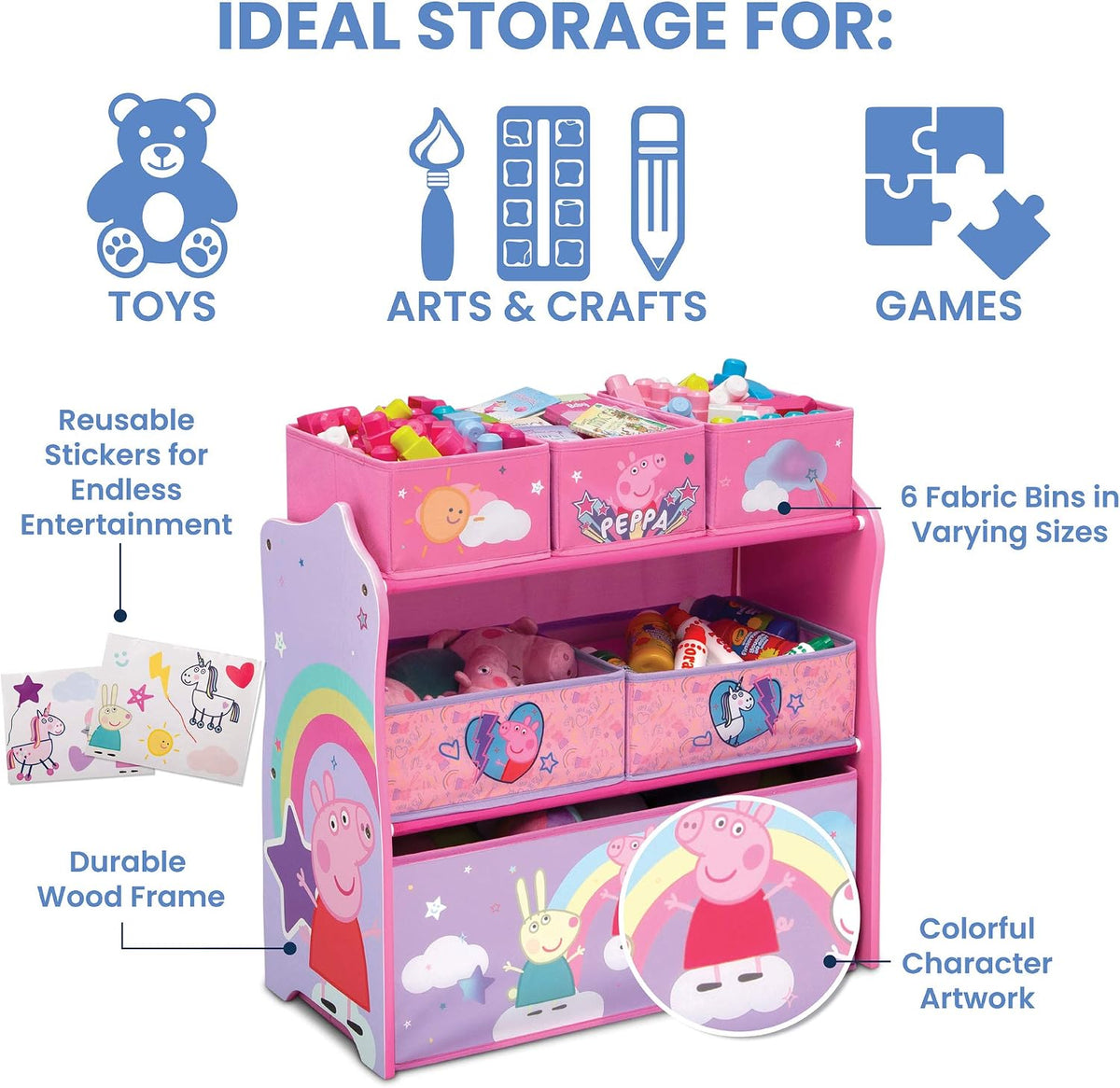 Design & Store 6 Bin Toy Storage Organizer, Disney Princess