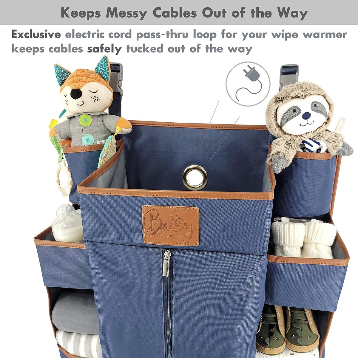 Baby Diaper Caddy & Nursery Organizer – Hanging Diaper Organizer for Crib, Changing Table, or Playard - Baby Storage for Diapers, Wipes & Essentials (Navy)