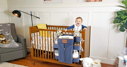 Baby Diaper Caddy & Nursery Organizer – Hanging Diaper Organizer for Crib, Changing Table, or Playard - Baby Storage for Diapers, Wipes & Essentials (Navy)
