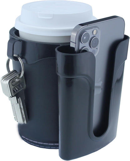 Bike Cup Holder with Phone & Key Storage, Universal Drink Bottle Mount for Adult Mountain Road E-Bikes & Adult Scooters, Black