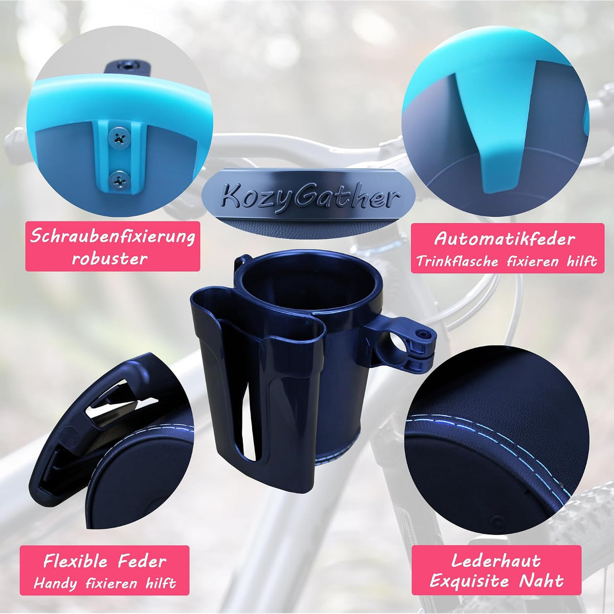 Bike Cup Holder with Phone & Key Storage, Universal Drink Bottle Mount for Adult Mountain Road E-Bikes & Adult Scooters, Black