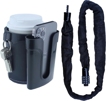 Bike Cup Holder with Phone & Key Storage, Universal Drink Bottle Mount for Adult Mountain Road E-Bikes & Adult Scooters, Black