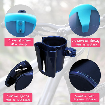 Bike Cup Holder with Phone & Key Storage, Universal Drink Bottle Mount for Adult Mountain Road E-Bikes & Adult Scooters, Black