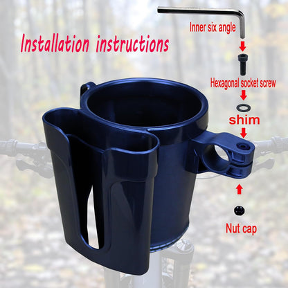 Bike Cup Holder with Phone & Key Storage, Universal Drink Bottle Mount for Adult Mountain Road E-Bikes & Adult Scooters, Black