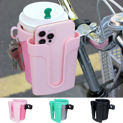 Bike Cup Holder with Phone & Key Storage, Universal Drink Bottle Mount for Adult Mountain Road E-Bikes & Adult Scooters, Black