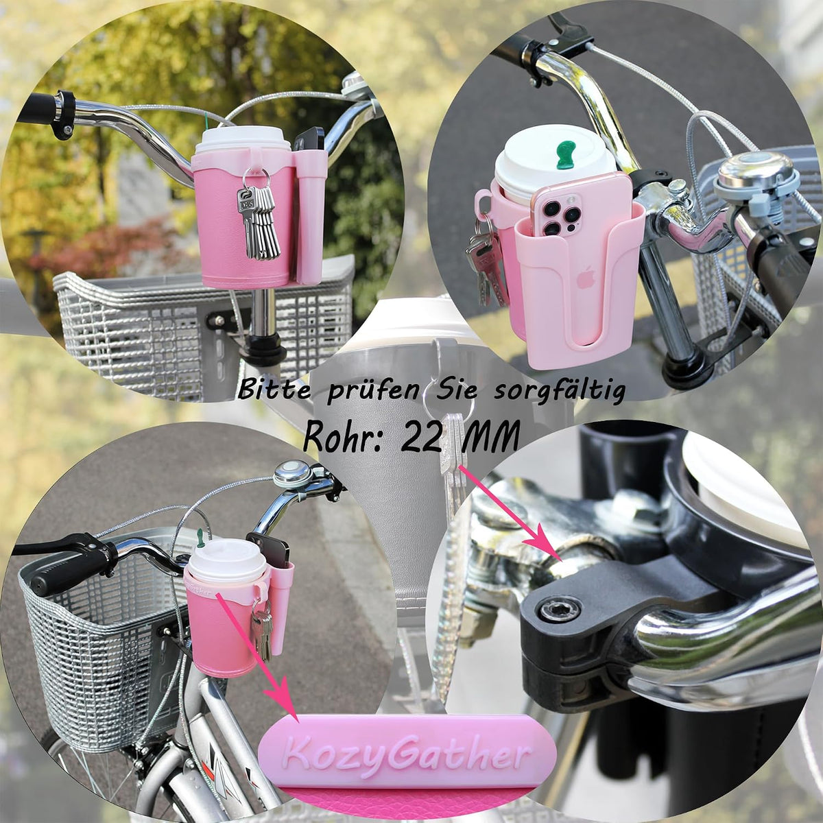 Bike Cup Holder with Phone & Key Storage, Universal Drink Bottle Mount for Adult Mountain Road E-Bikes & Adult Scooters, Black