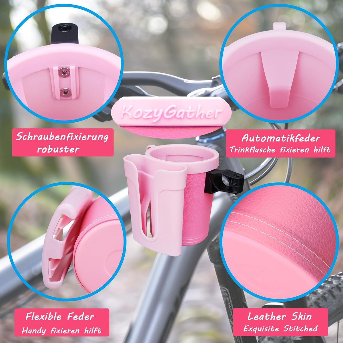 Bike Cup Holder with Phone & Key Storage, Universal Drink Bottle Mount for Adult Mountain Road E-Bikes & Adult Scooters, Black