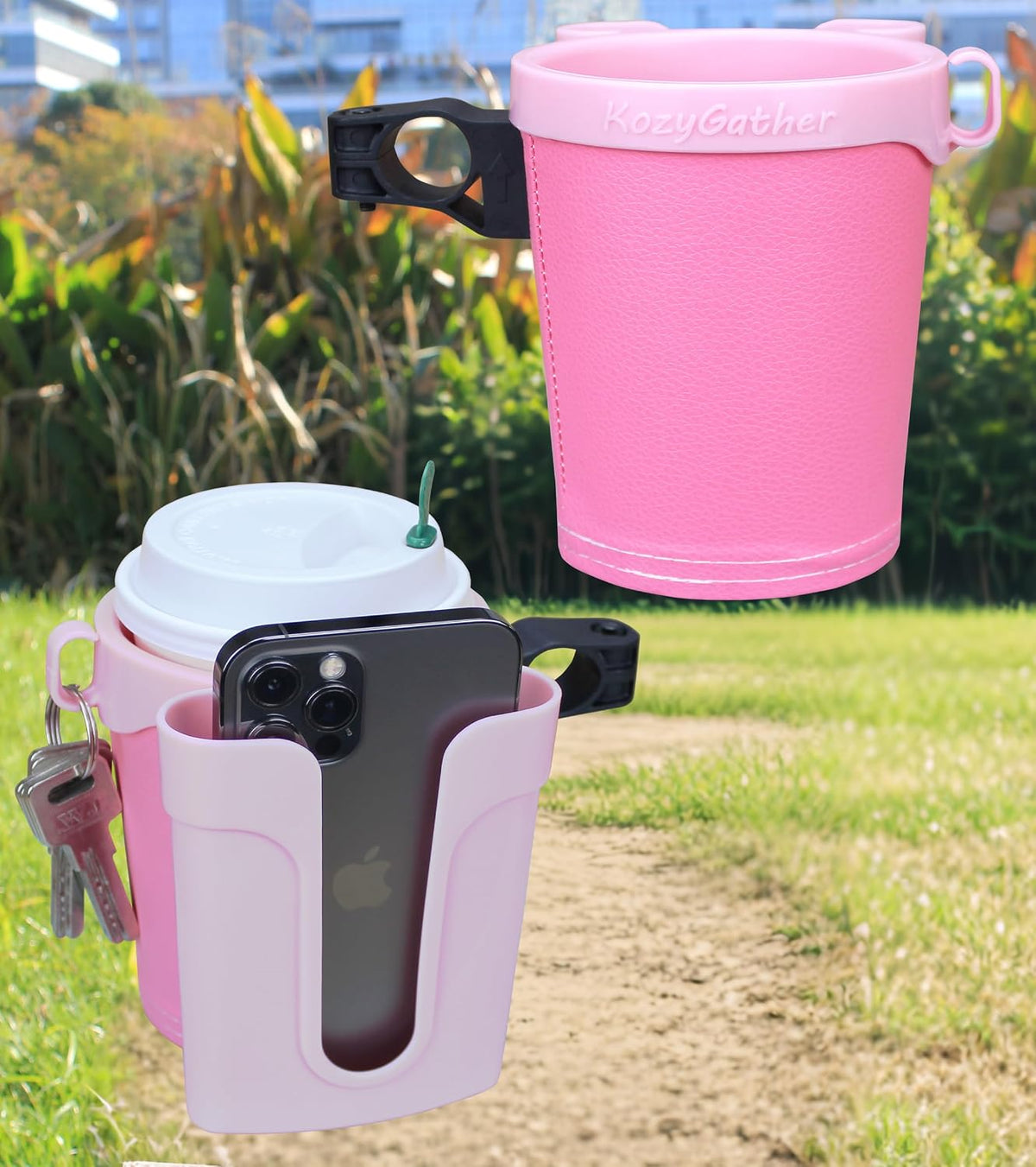 Bike Cup Holder with Phone & Key Storage, Universal Drink Bottle Mount for Adult Mountain Road E-Bikes & Adult Scooters, Black