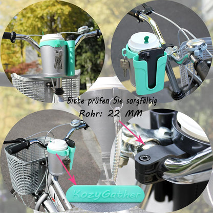 Bike Cup Holder with Phone & Key Storage, Universal Drink Bottle Mount for Adult Mountain Road E-Bikes & Adult Scooters, Black