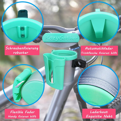 Bike Cup Holder with Phone & Key Storage, Universal Drink Bottle Mount for Adult Mountain Road E-Bikes & Adult Scooters, Black