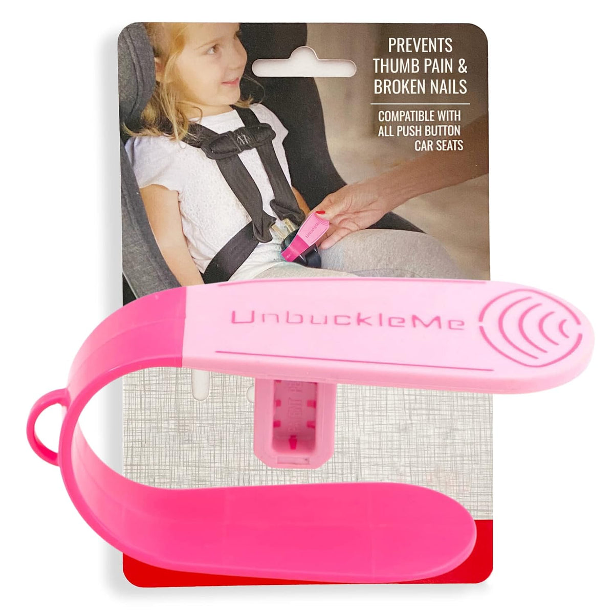 Car Seat Buckle Release Tool - Easy Opener Aid for Arthritis, Long Nails, Older Kids - Button Pusher for Infant, Toddler, Convertible 5 pt Harness car Seats - As Seen on Shark Tank (Pink)