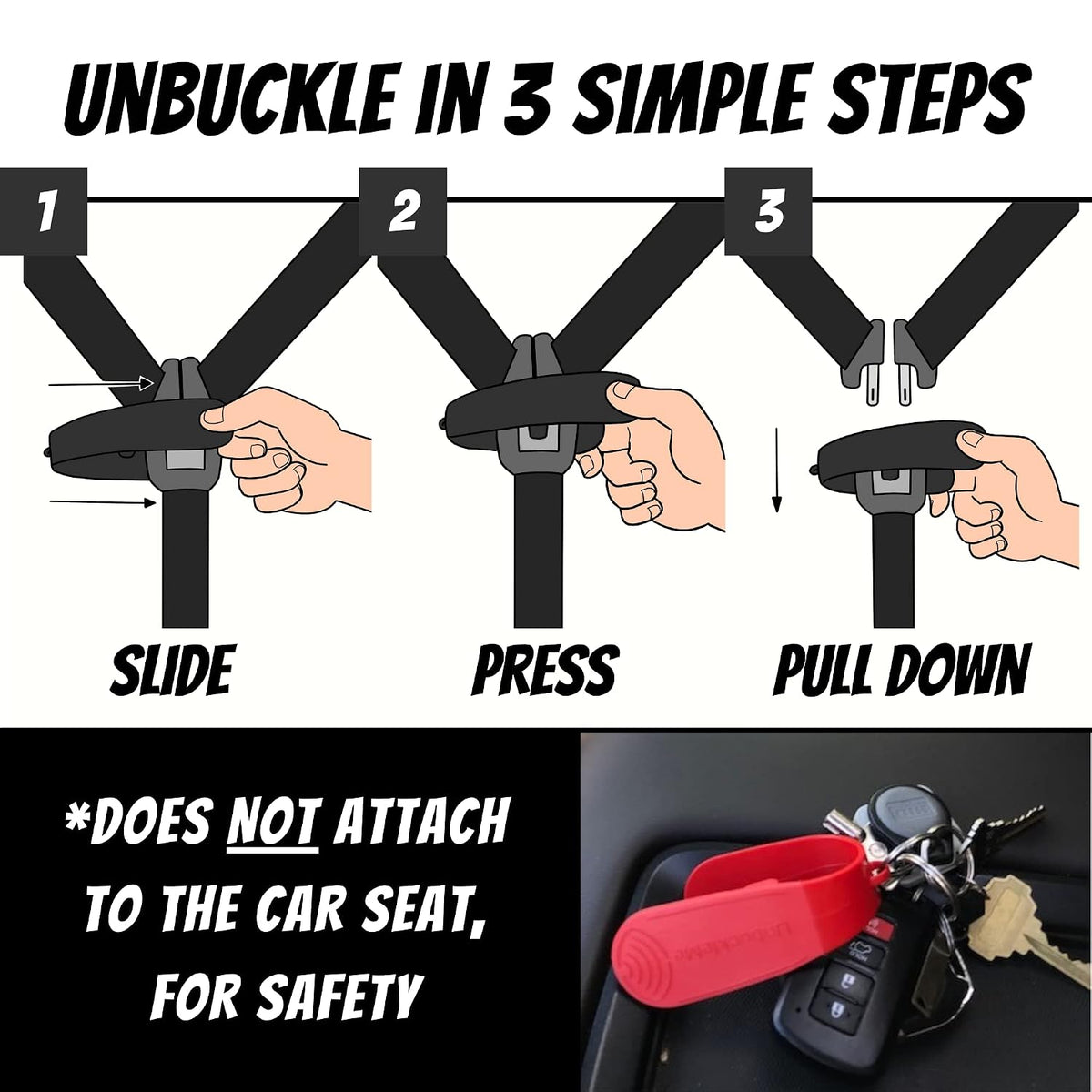 Car Seat Buckle Release Tool - Easy Opener Aid for Arthritis, Long Nails, Older Kids - Button Pusher for Infant, Toddler, Convertible 5 pt Harness car Seats - As Seen on Shark Tank (Pink)