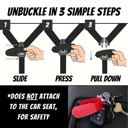 Car Seat Buckle Release Tool - Easy Opener Aid for Arthritis, Long Nails, Older Kids - Button Pusher for Infant, Toddler, Convertible 5 pt Harness car Seats - As Seen on Shark Tank (Pink)