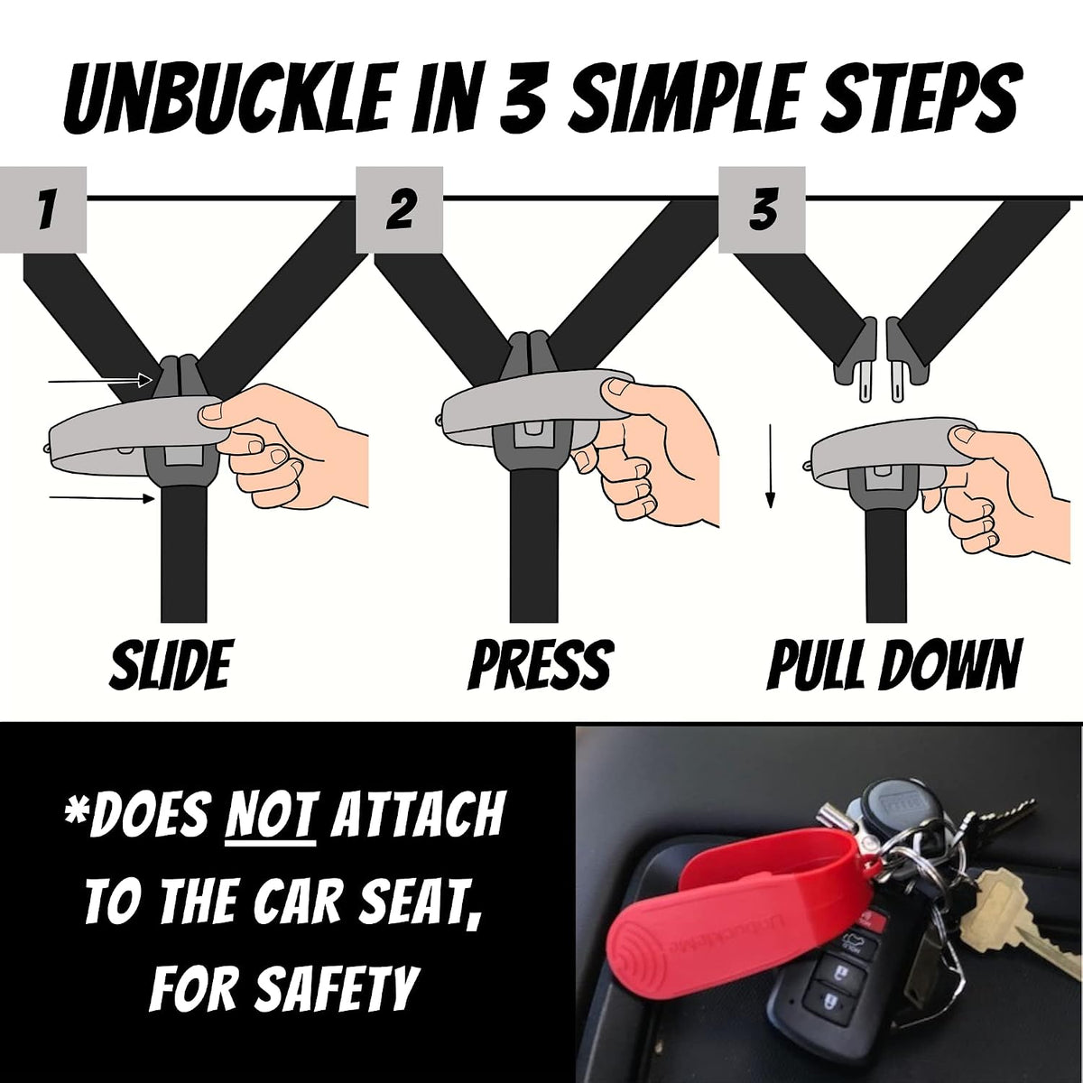Car Seat Buckle Release Tool - Easy Opener Aid for Arthritis, Long Nails, Older Kids - Button Pusher for Infant, Toddler, Convertible 5 pt Harness car Seats - As Seen on Shark Tank (Pink)
