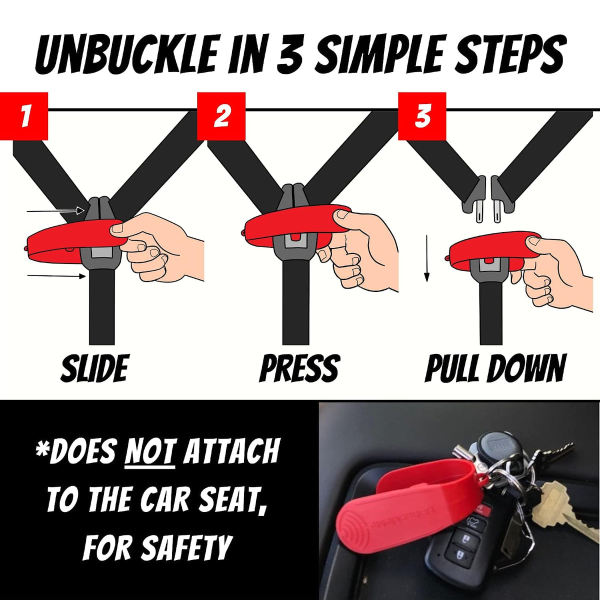Car Seat Buckle Release Tool - Easy Opener Aid for Arthritis, Long Nails, Older Kids - Button Pusher for Infant, Toddler, Convertible 5 pt Harness car Seats - As Seen on Shark Tank (Pink)
