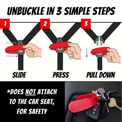Car Seat Buckle Release Tool - Easy Opener Aid for Arthritis, Long Nails, Older Kids - Button Pusher for Infant, Toddler, Convertible 5 pt Harness car Seats - As Seen on Shark Tank (Pink)