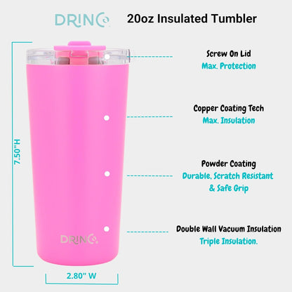 20 oz Stainless Steel Tumbler | Double Walled Vacuum Insulated Mug With Lid, 2 Straws, For Hot & Cold Drinks (20oz Island Pink, 20oz)