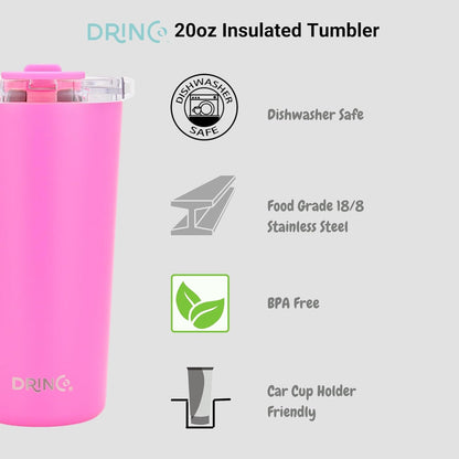 20 oz Stainless Steel Tumbler | Double Walled Vacuum Insulated Mug With Lid, 2 Straws, For Hot & Cold Drinks (20oz Island Pink, 20oz)