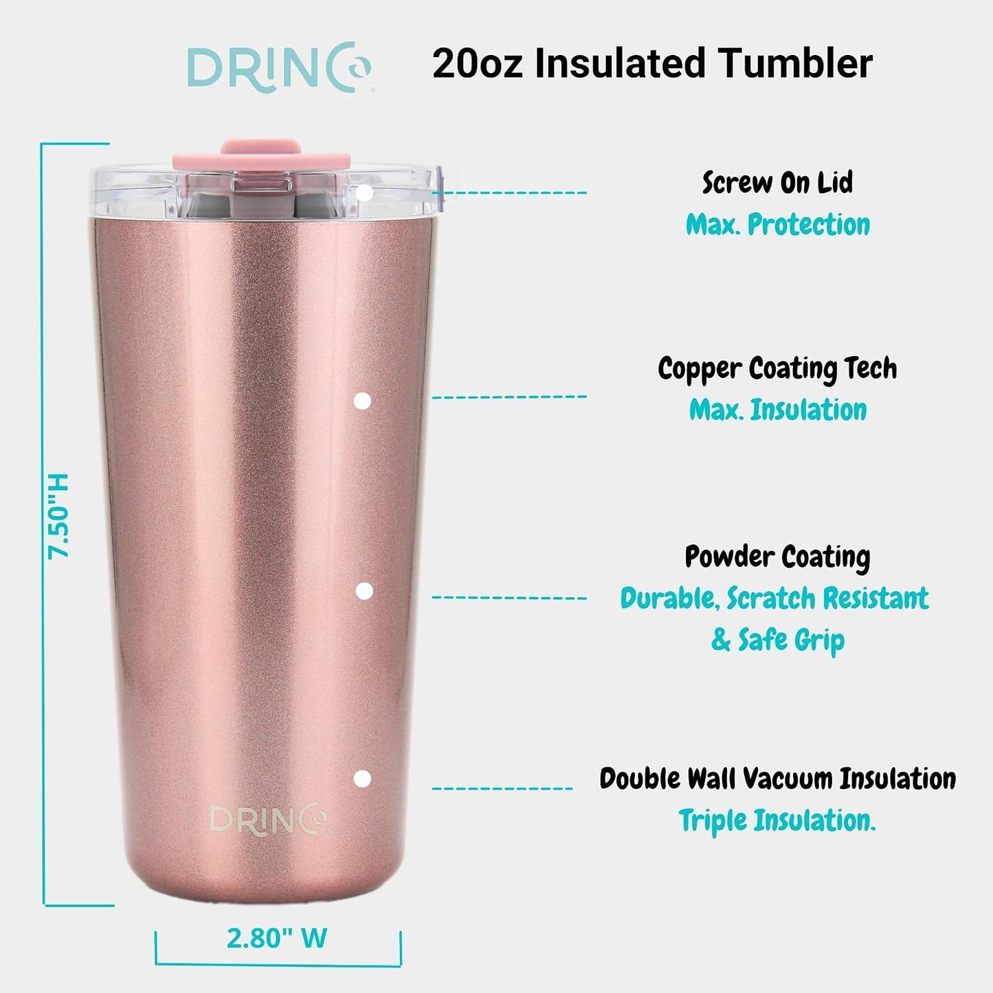 20 oz Stainless Steel Tumbler | Double Walled Vacuum Insulated Mug With Lid, 2 Straws, For Hot & Cold Drinks (20oz Island Pink, 20oz)