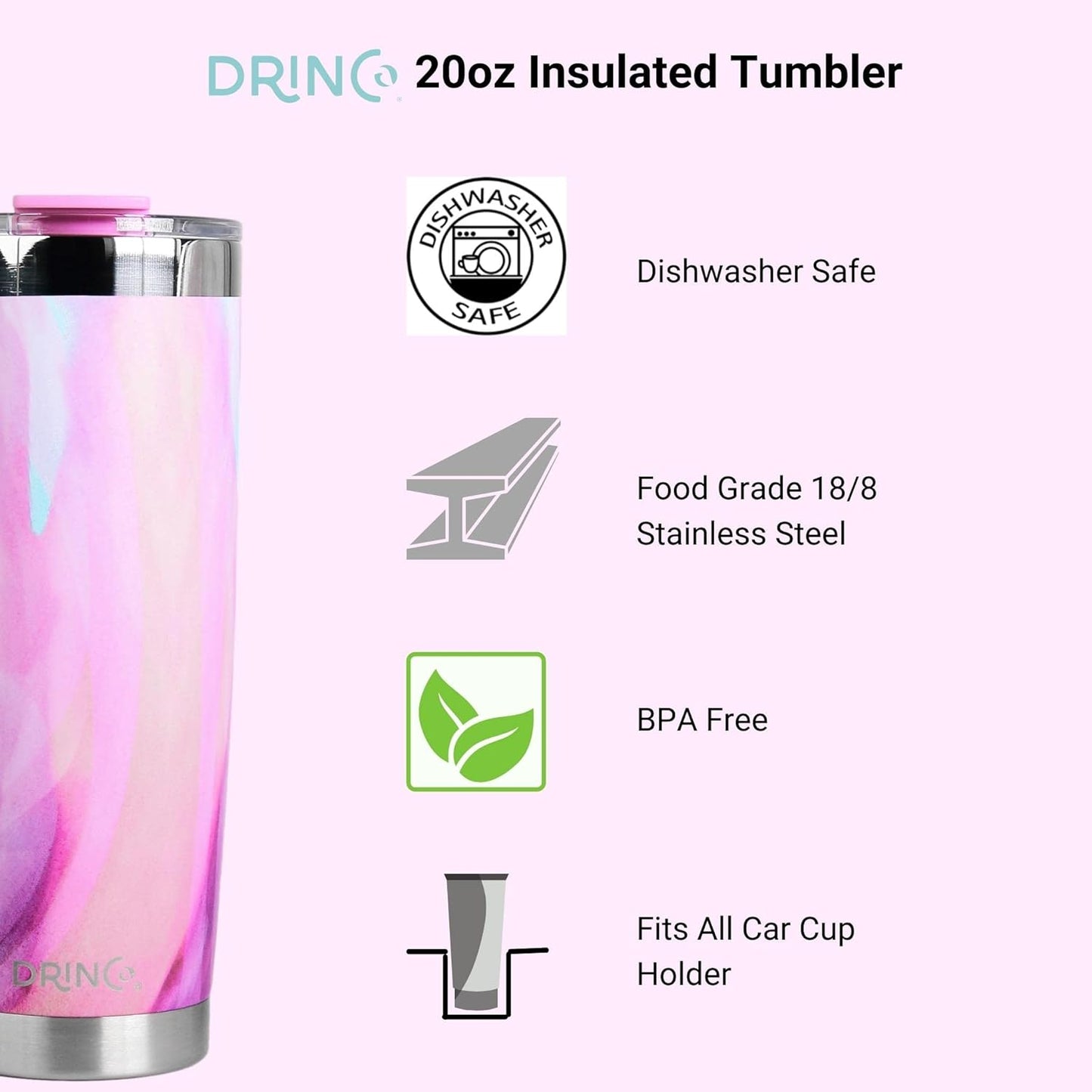 20 oz Stainless Steel Tumbler | Double Walled Vacuum Insulated Mug With Lid, 2 Straws, For Hot & Cold Drinks (20oz Island Pink, 20oz)