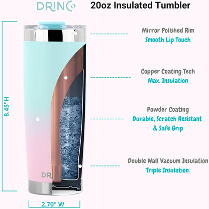 20 oz Stainless Steel Tumbler | Double Walled Vacuum Insulated Mug With Lid, 2 Straws, For Hot & Cold Drinks (20oz Island Pink, 20oz)