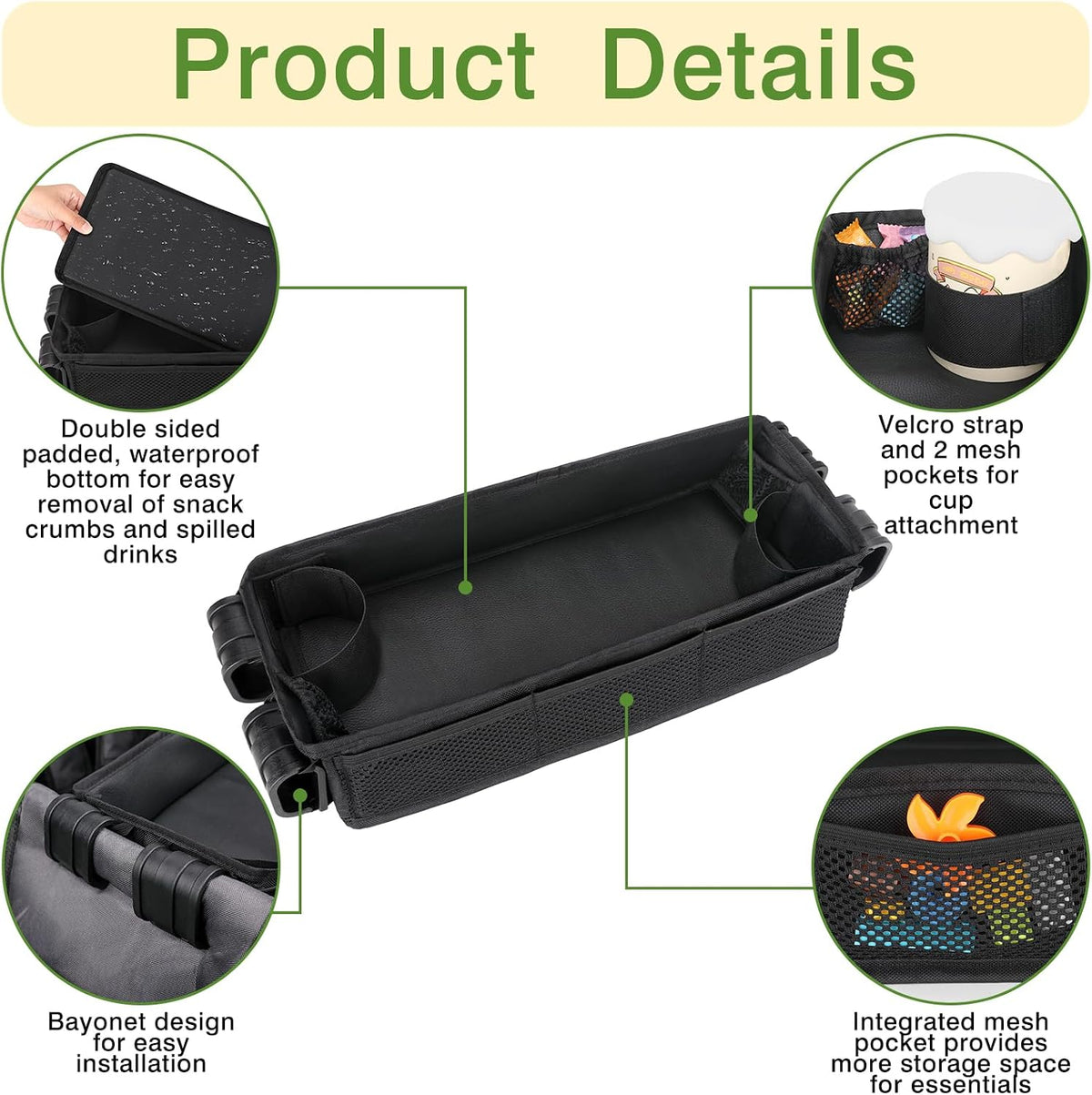 Stroller Snack Tray Attachment - Universal Stroller Snack Tray for Wonderfold Wagon W4 Accessories - Snack Tray for Kids - Easy to Clean Stroller Wagon Snack Tray with Cup Holder (L (W2 Model))