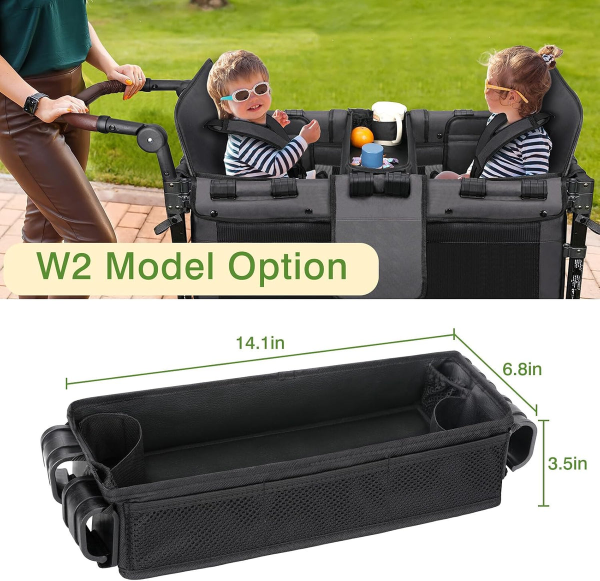 Stroller Snack Tray Attachment - Universal Stroller Snack Tray for Wonderfold Wagon W4 Accessories - Snack Tray for Kids - Easy to Clean Stroller Wagon Snack Tray with Cup Holder (L (W2 Model))
