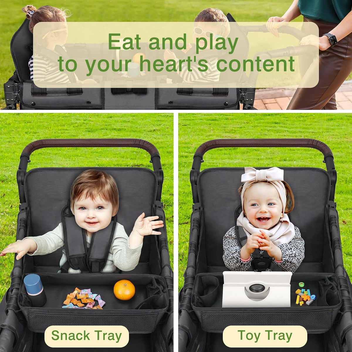 Stroller Snack Tray Attachment - Universal Stroller Snack Tray for Wonderfold Wagon W4 Accessories - Snack Tray for Kids - Easy to Clean Stroller Wagon Snack Tray with Cup Holder (L (W2 Model))