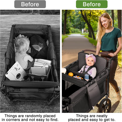 Stroller Snack Tray Attachment - Universal Stroller Snack Tray for Wonderfold Wagon W4 Accessories - Snack Tray for Kids - Easy to Clean Stroller Wagon Snack Tray with Cup Holder (L (W2 Model))