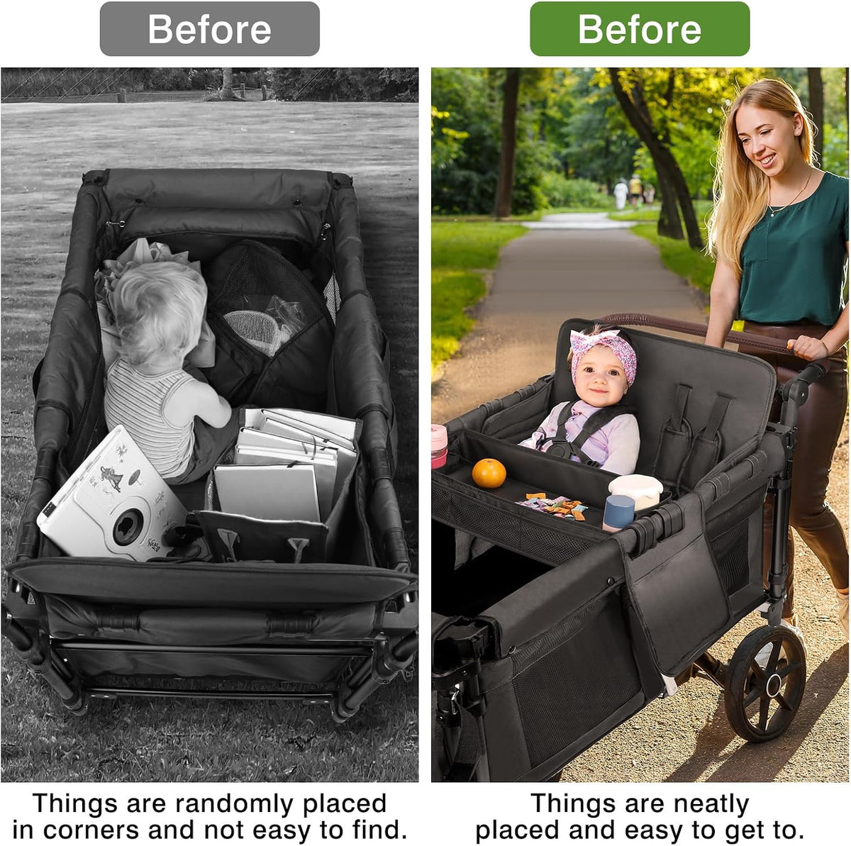 Stroller Snack Tray Attachment - Universal Stroller Snack Tray for Wonderfold Wagon W4 Accessories - Snack Tray for Kids - Easy to Clean Stroller Wagon Snack Tray with Cup Holder (L (W2 Model))