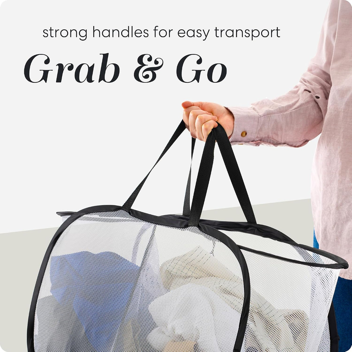 Collapsible Laundry Basket, 3-Compartment Mesh Laundry Sorter, Foldable Pop Up Hamper with Handles, Space-Saving Durable Organizer for Dorm, Bedroom, Travel, White