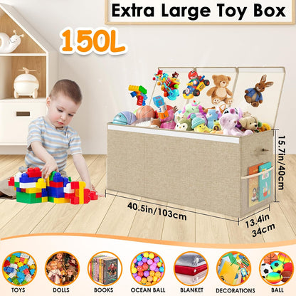 150L Extra Large Toy Storage Box with Lid, Foldable Toy Chest Organizer