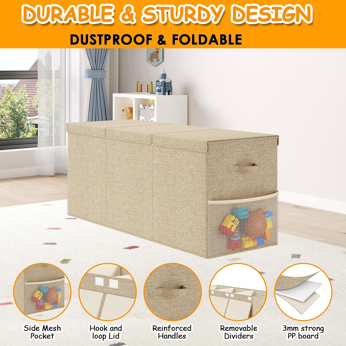 150L Extra Large Toy Storage Box with Lid, Foldable Toy Chest Organizer