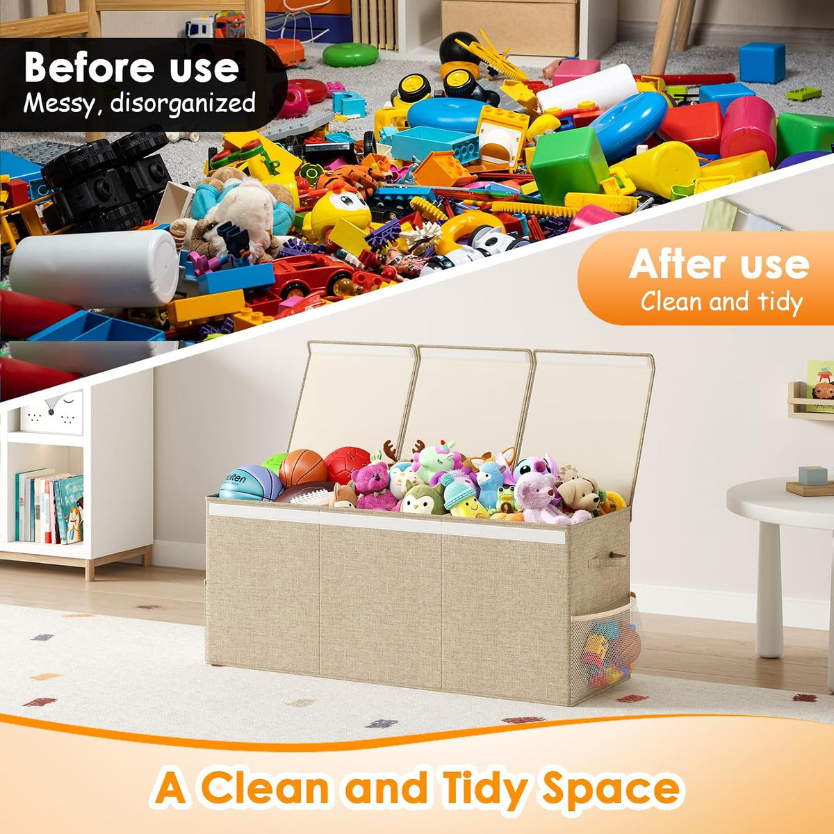 150L Extra Large Toy Storage Box with Lid, Foldable Toy Chest Organizer