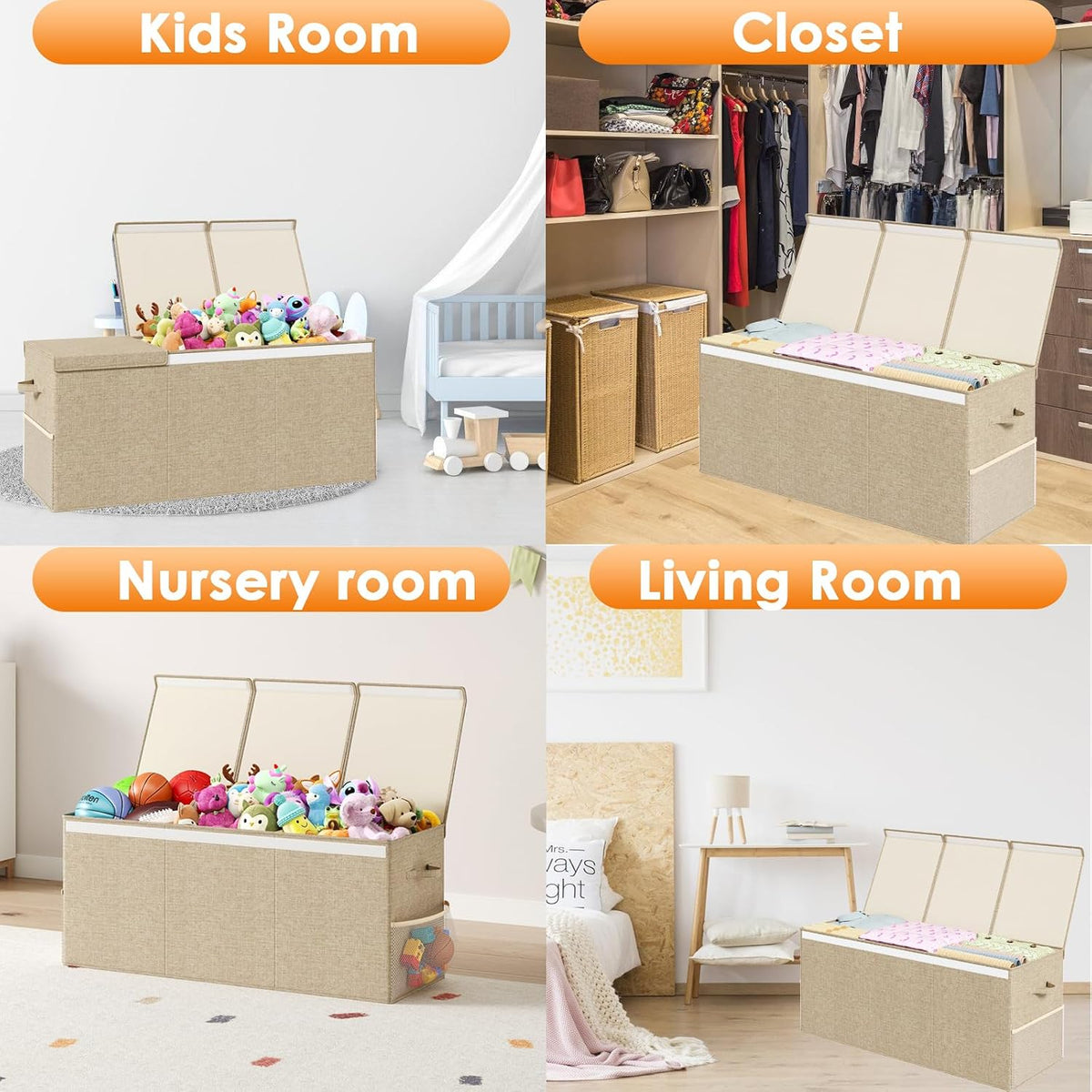 150L Extra Large Toy Storage Box with Lid, Foldable Toy Chest Organizer