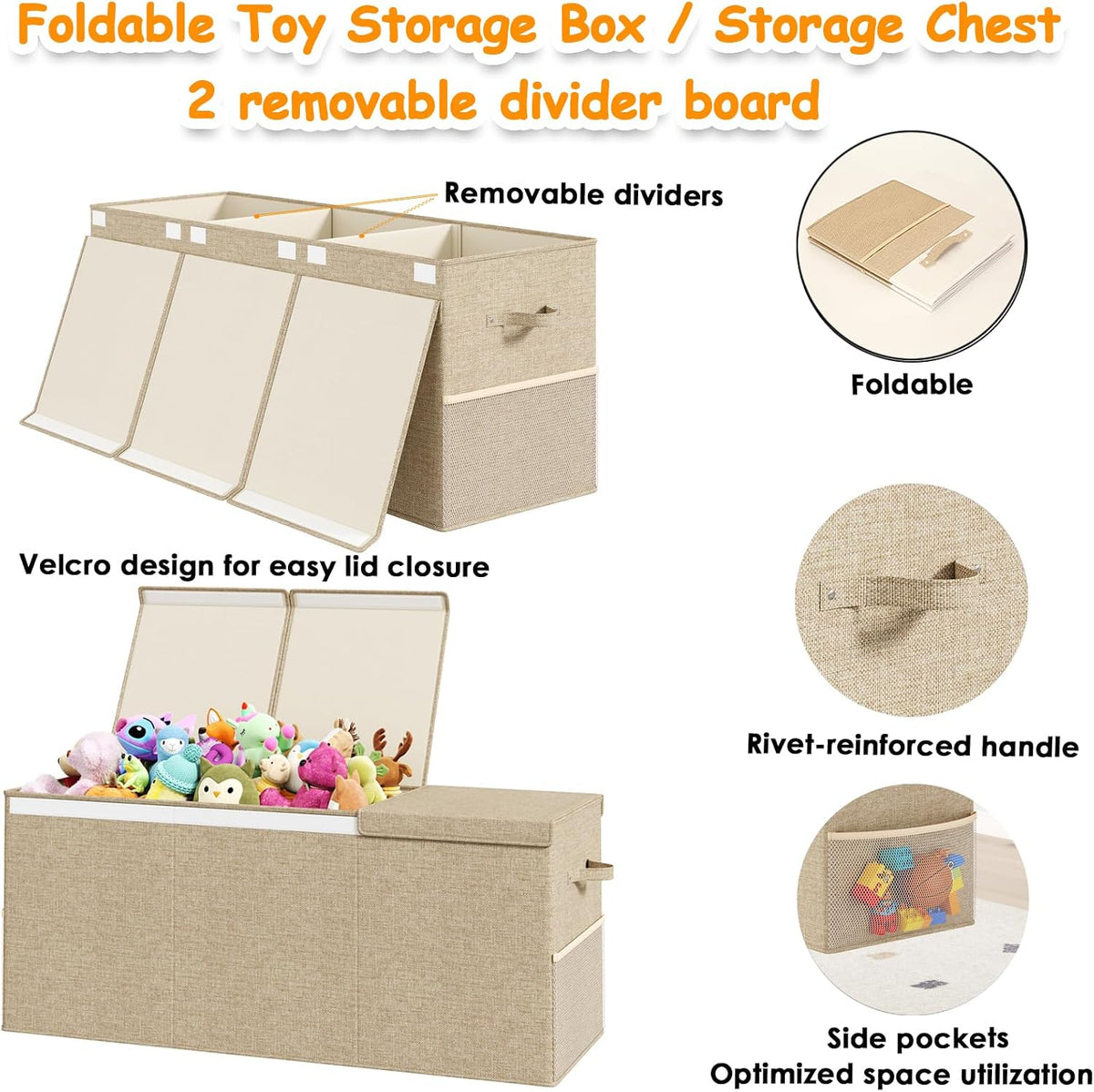 150L Extra Large Toy Storage Box with Lid, Foldable Toy Chest Organizer