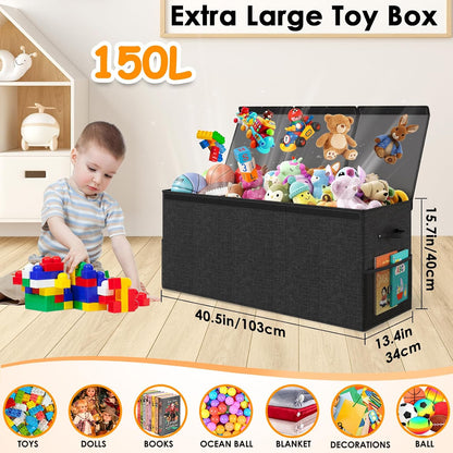150L Extra Large Toy Storage Box with Lid, Foldable Toy Chest Organizer