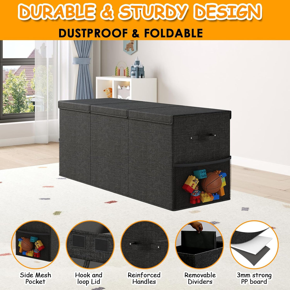 150L Extra Large Toy Storage Box with Lid, Foldable Toy Chest Organizer