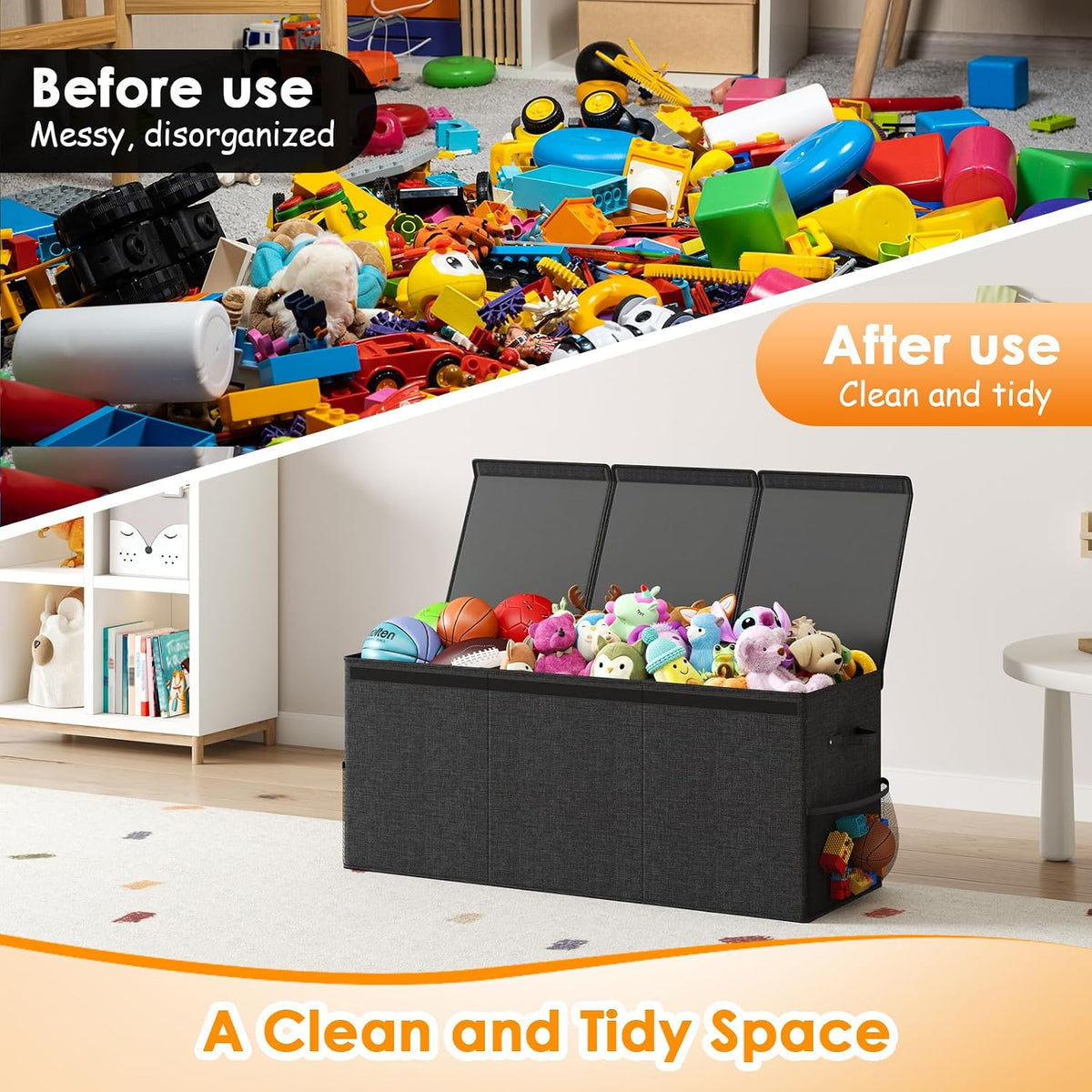 150L Extra Large Toy Storage Box with Lid, Foldable Toy Chest Organizer