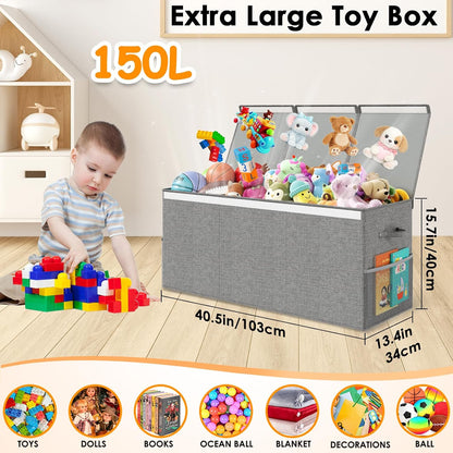 150L Extra Large Toy Storage Box with Lid, Foldable Toy Chest Organizer