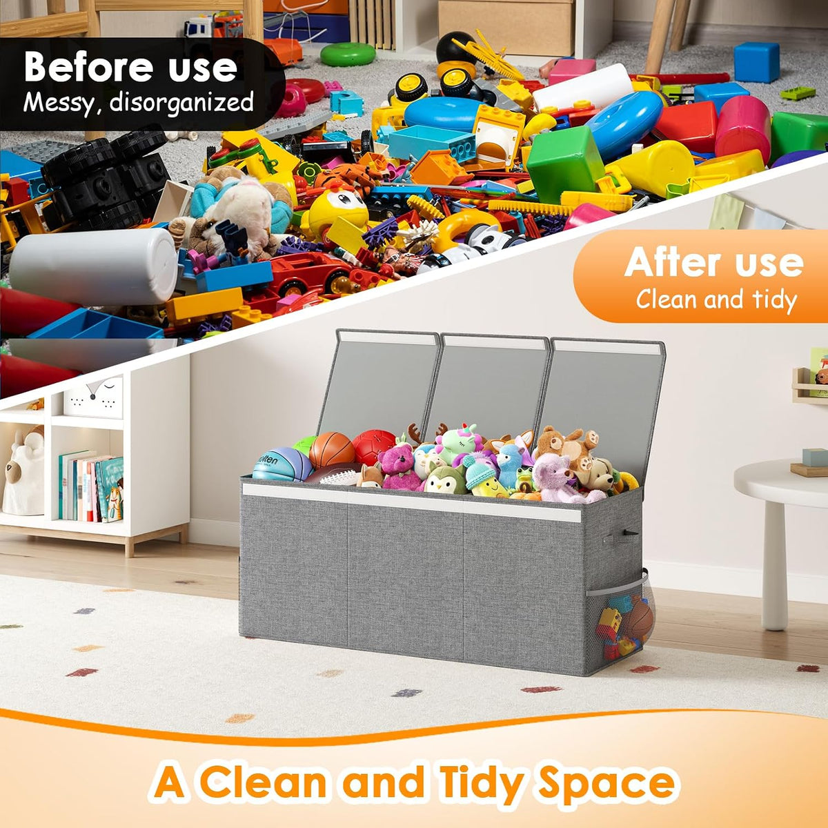 150L Extra Large Toy Storage Box with Lid, Foldable Toy Chest Organizer