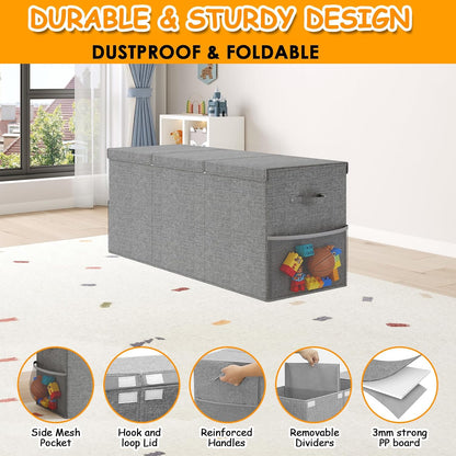 150L Extra Large Toy Storage Box with Lid, Foldable Toy Chest Organizer