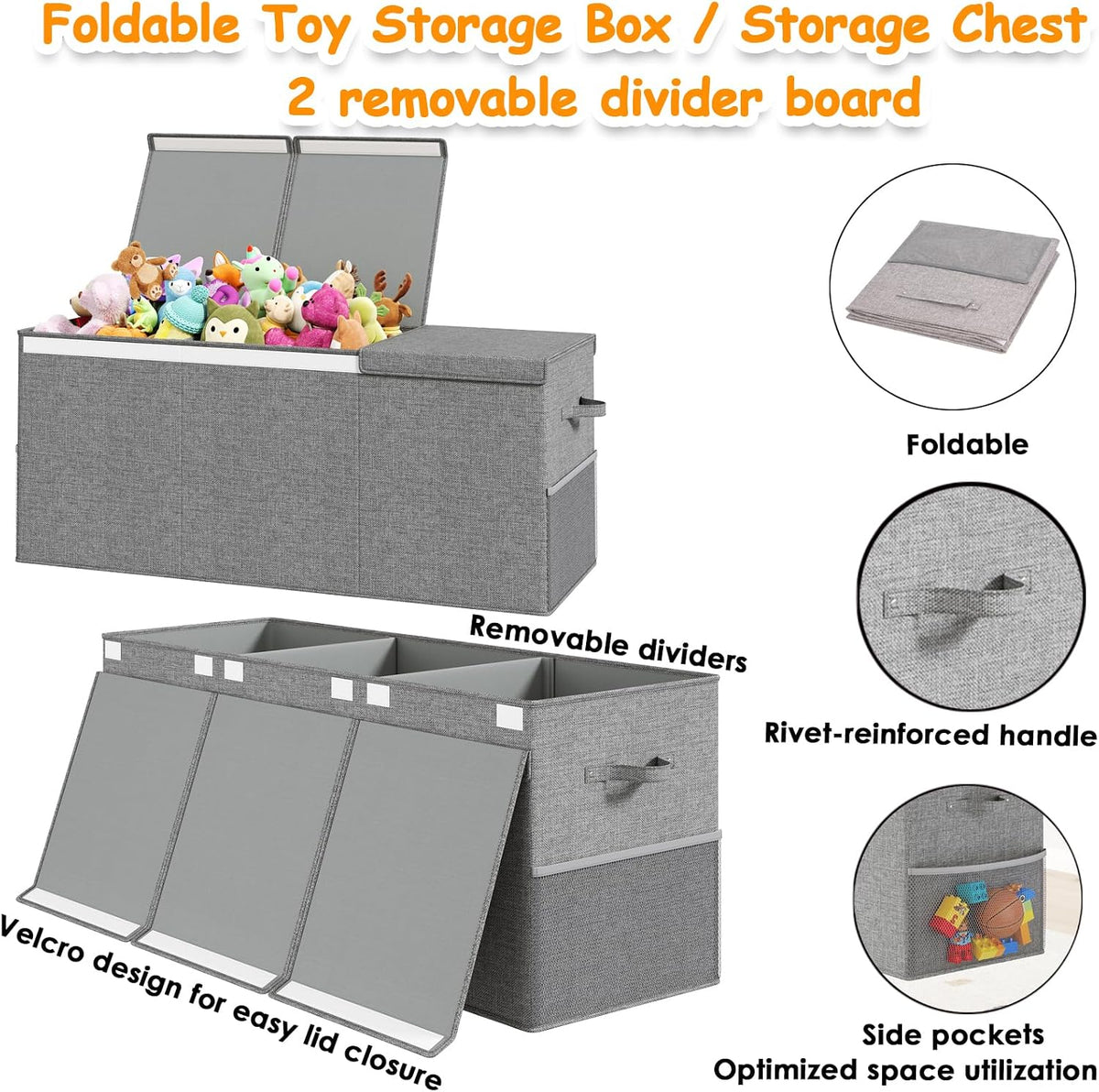150L Extra Large Toy Storage Box with Lid, Foldable Toy Chest Organizer