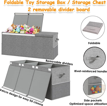 150L Extra Large Toy Storage Box with Lid, Foldable Toy Chest Organizer