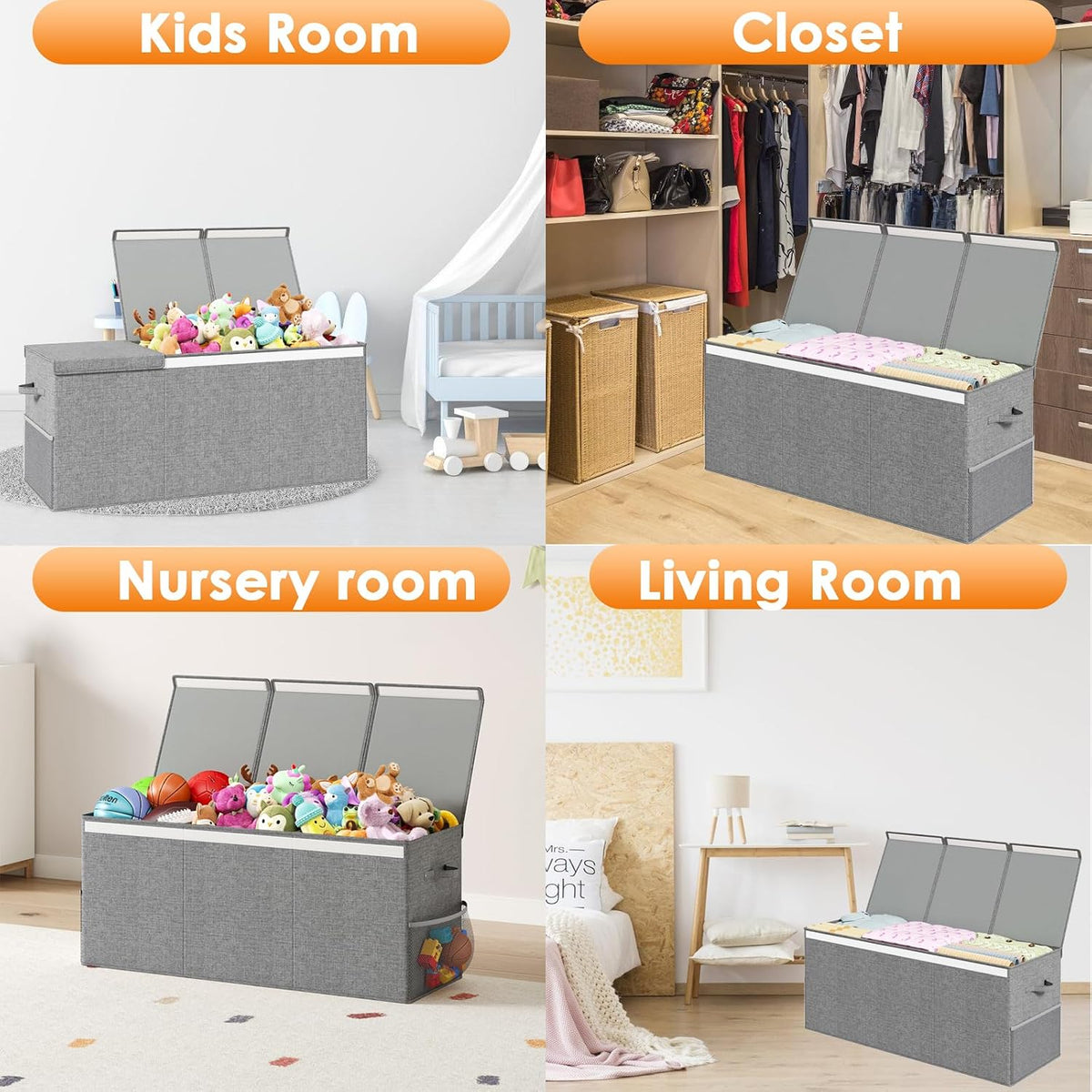 150L Extra Large Toy Storage Box with Lid, Foldable Toy Chest Organizer